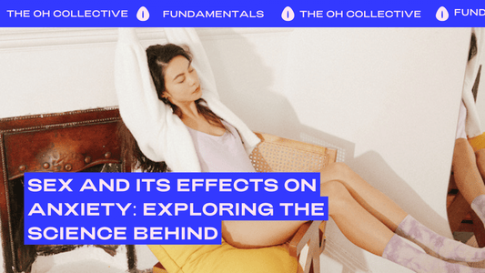 Relaxed Asian girl in underwear and socks, enjoying a cozy environment, promoting anxiety relief and comfort. Blogpost is about how sex and intimate wellness can help relieve anxiety and stress.