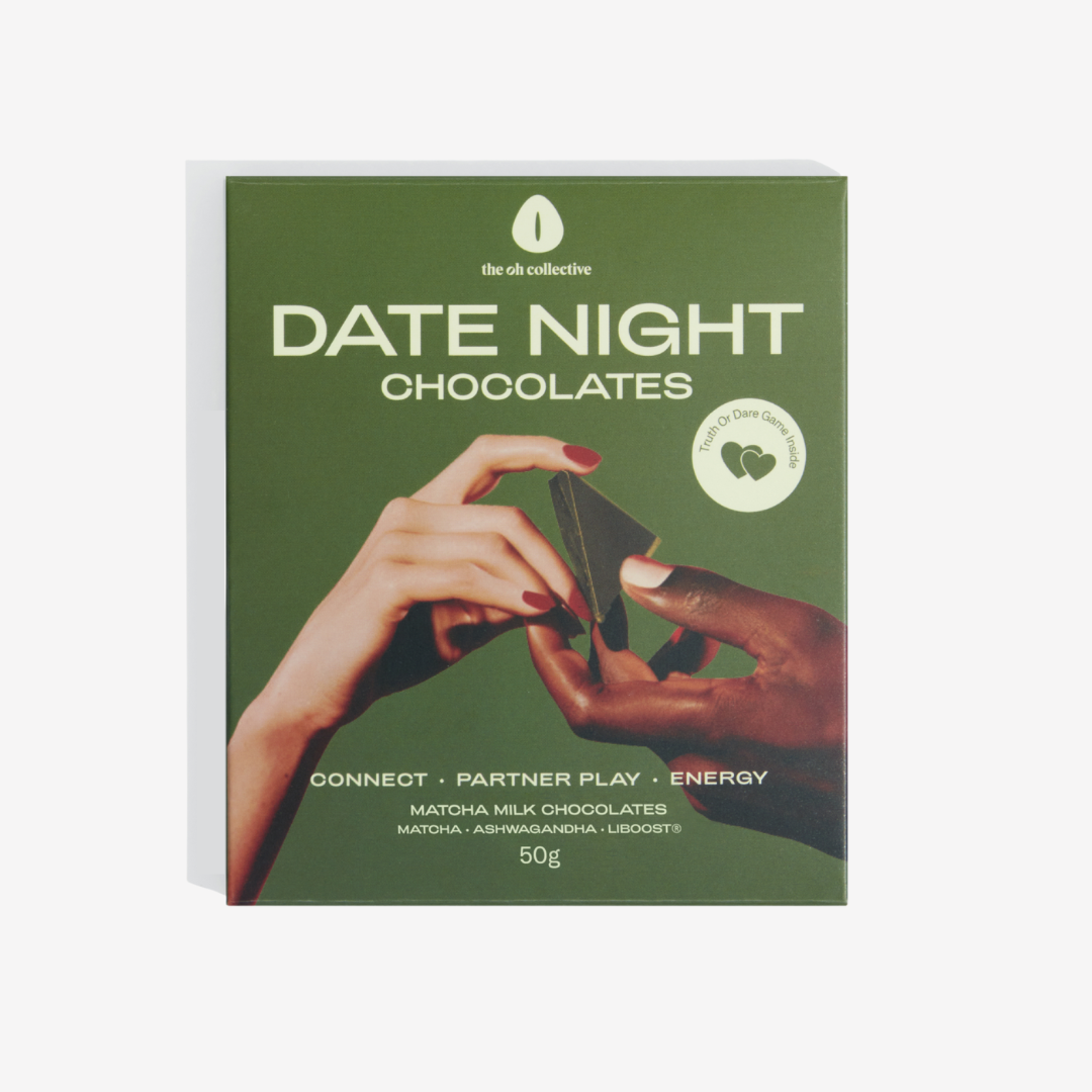 Date Night Matcha strawberry and matcha aphrodisiac chocolate by The Oh Collective