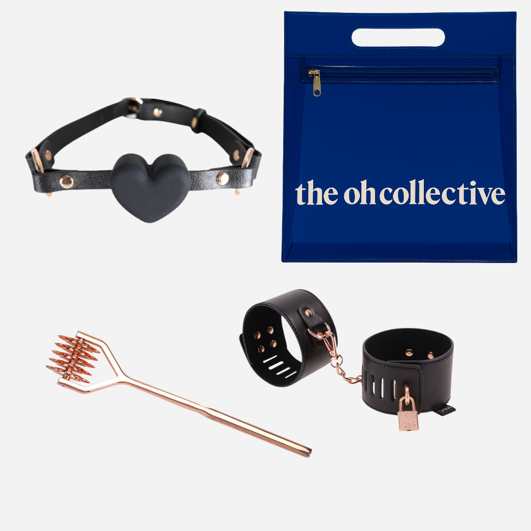 Playtime BDSM set by The Oh Collective laid out flat showing all items included