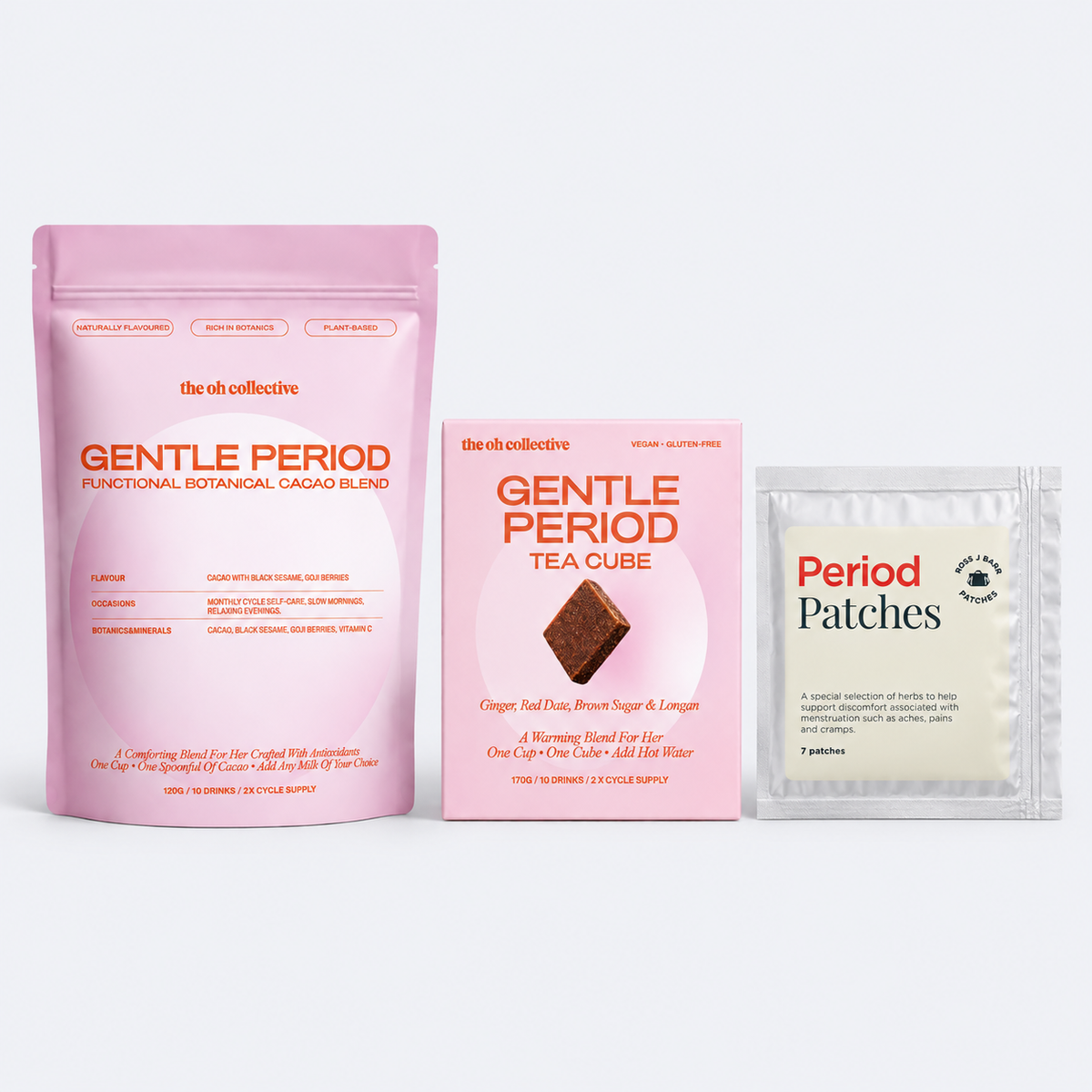 Gentle Period Care Set bundle on pale grey background