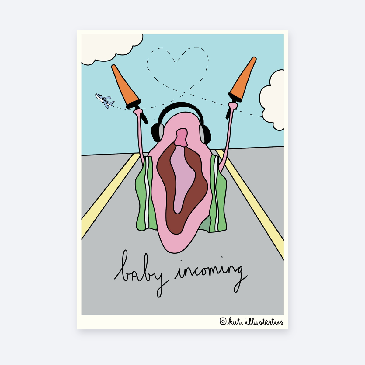 Baby Incoming - A6 Postkaart on a pale grey background