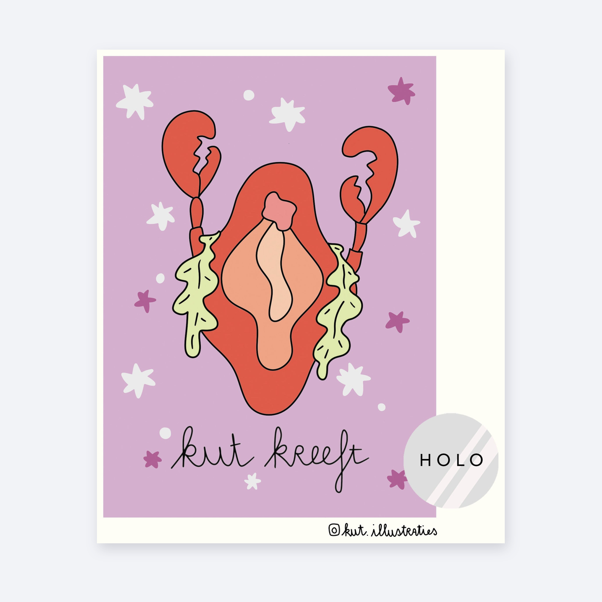Kut Kreeft - Holografisch A6 kaart on a pale grey background