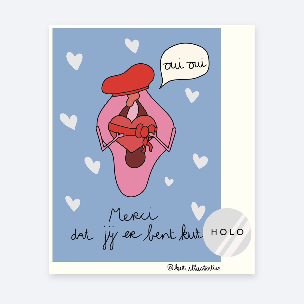 Merci dat jij er bent kut - Holografisch A6 Kaart on a pale grey background