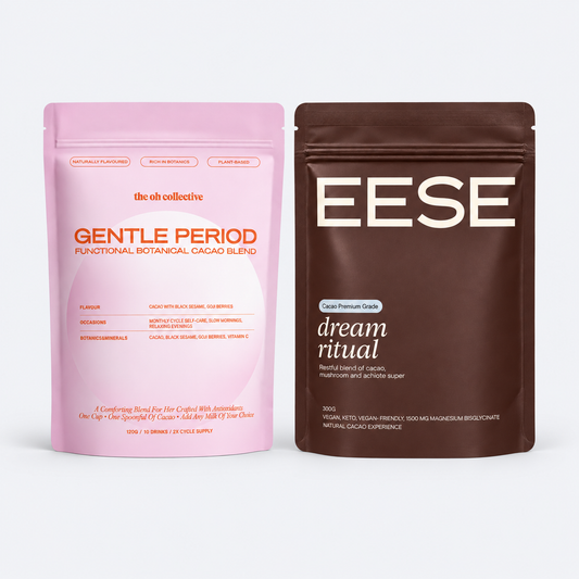Period & Sleep Cacao bundle on pale grey background