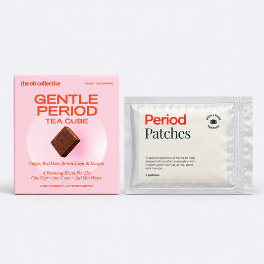 Period Tea & Patches bundle on pale grey background