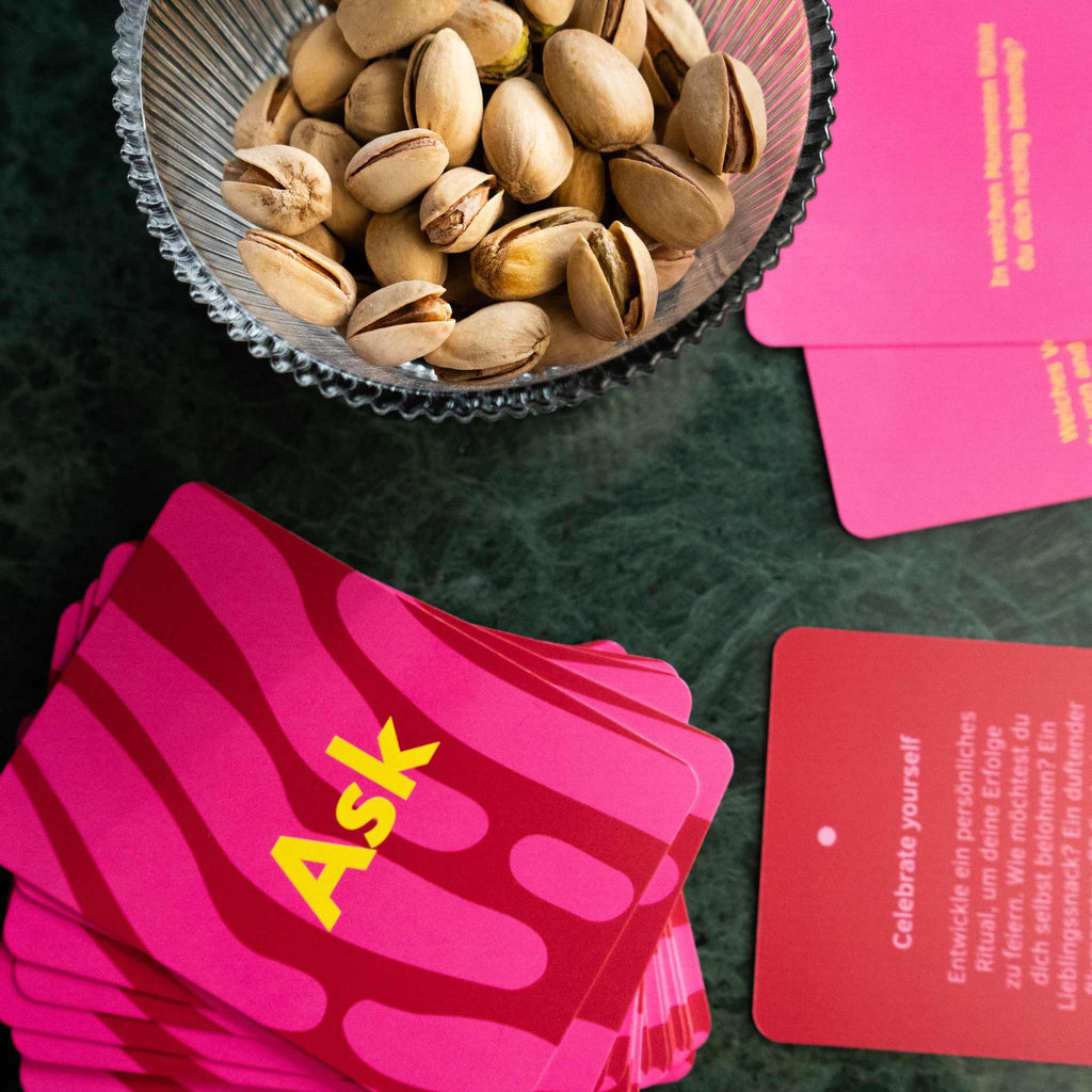 Ask & Task Selflove Edition cards flatlay